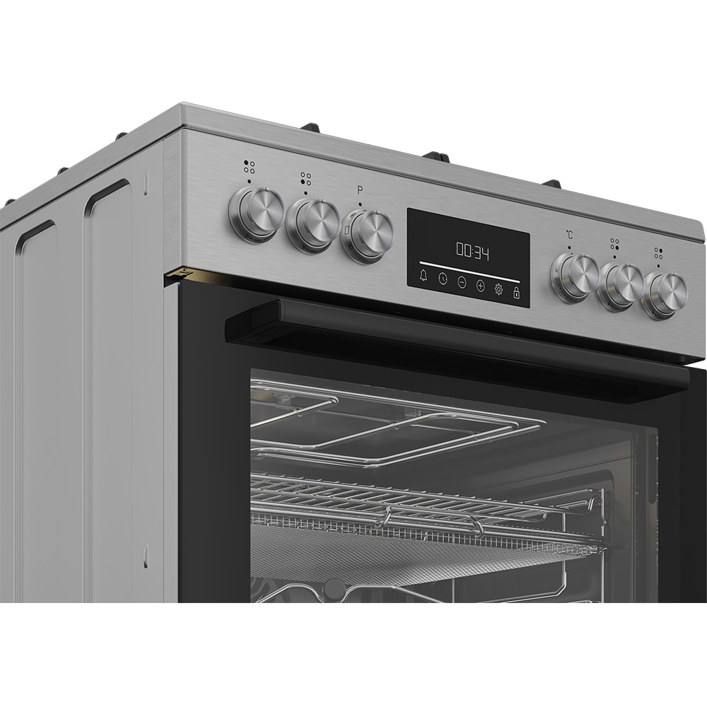 Aragaz BEKO FBMA61330GXDT, 4 arzatoare, Gaz + Electric, L 60 cm, Grill, inox