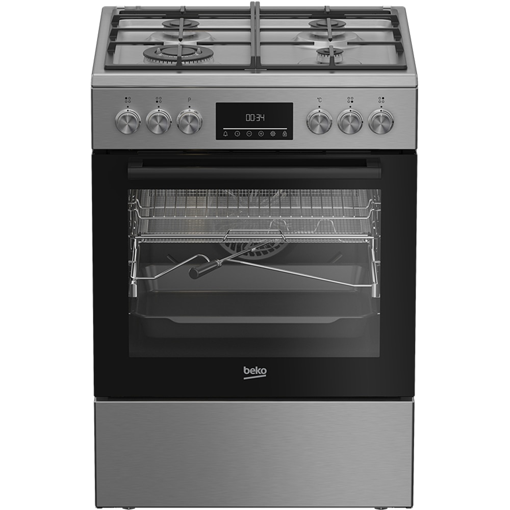Aragaz BEKO FBMA61330GXDT, 4 arzatoare, Gaz + Electric, L 60 cm, Grill, inox