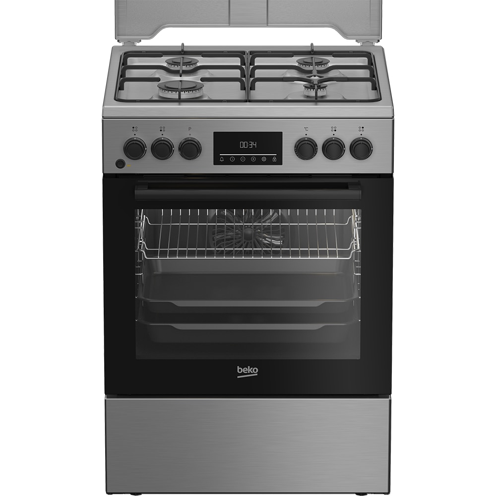 Aragaz BEKO FBSM62320TXD, 4 arzatoare, Gaz + Electric, L 60 cm, Grill, argintiu