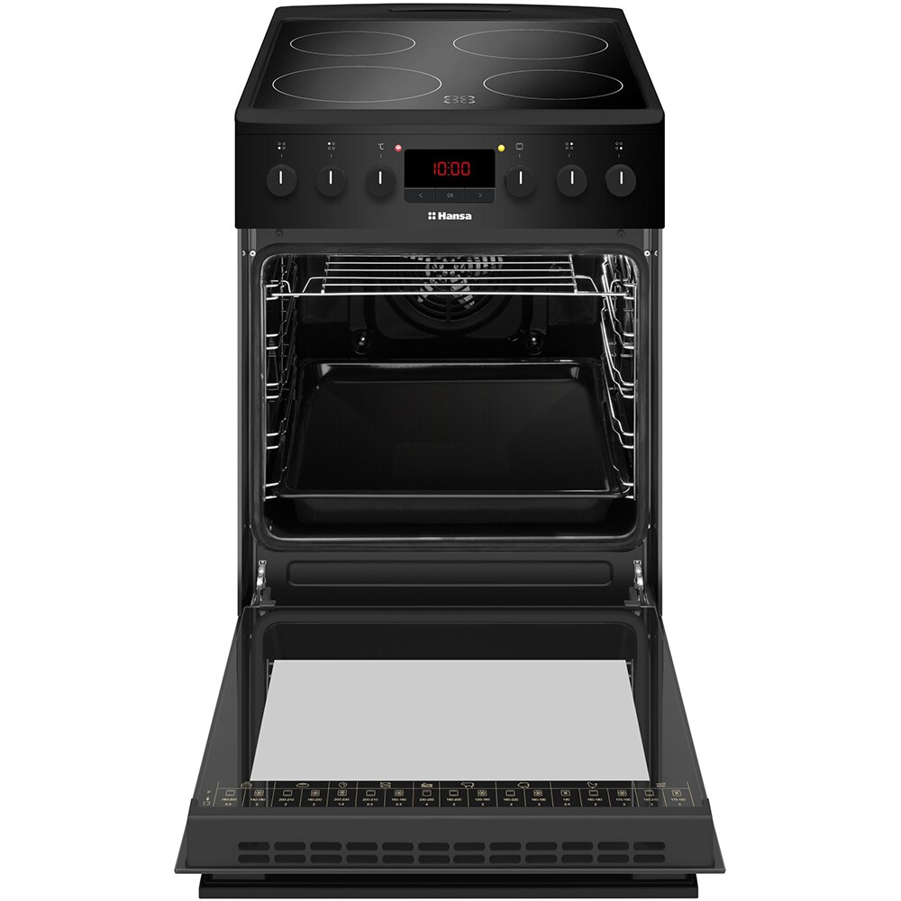 Aragaz HANSA FCCM58209H, 4 arzatoare, Electric, L 50 cm, Grill, negru