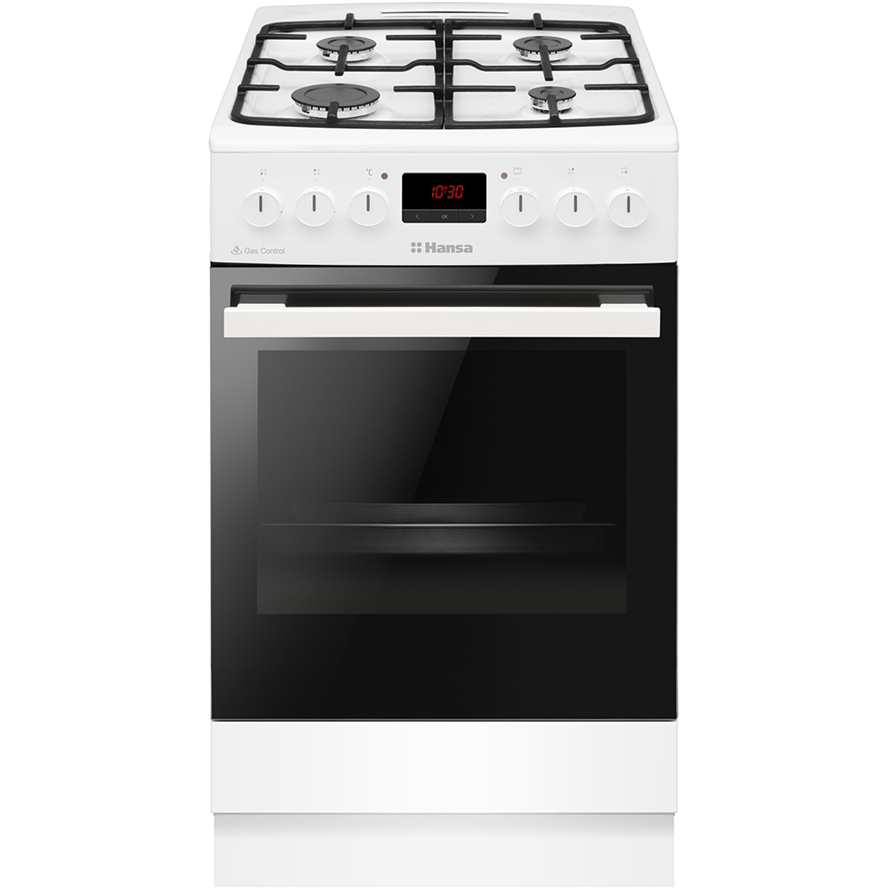 Aragaz HANSA FCMW59229H, 4 arzatoare, Gaz + Electric, L 50 cm, Grill, alb