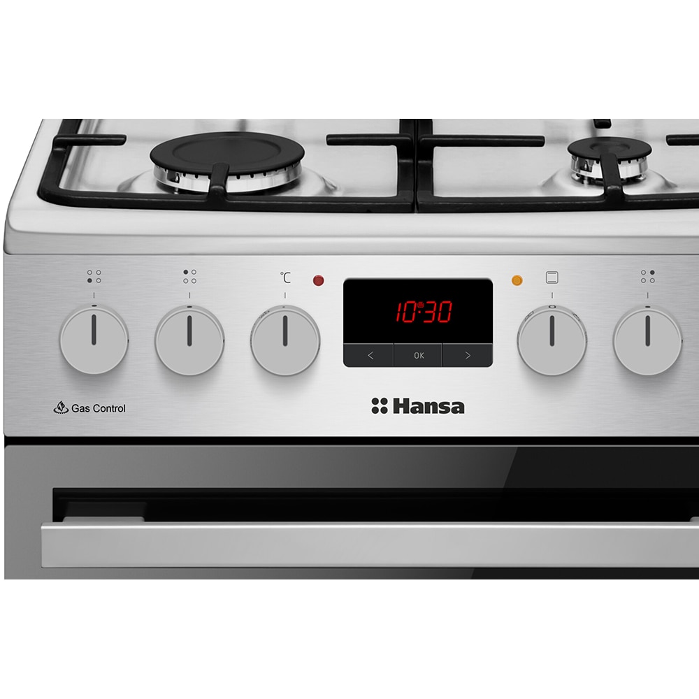 Aragaz HANSA FCMX59229H, 4 arzatoare, Gaz + Electric, L 50 cm, Grill, inox