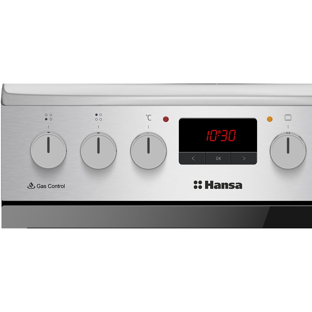 Aragaz HANSA FCMX59229H, 4 arzatoare, Gaz + Electric, L 50 cm, Grill, inox