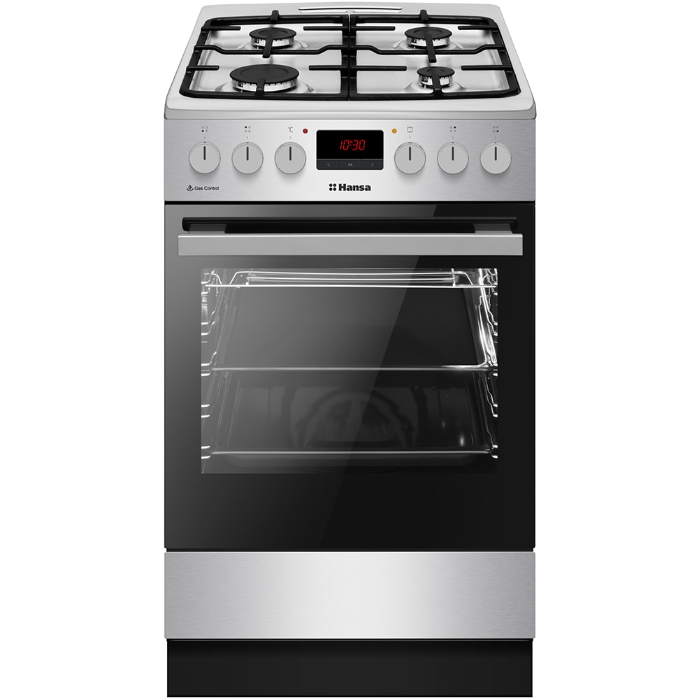 Aragaz HANSA FCMX59229H, 4 arzatoare, Gaz + Electric, L 50 cm, Grill, inox