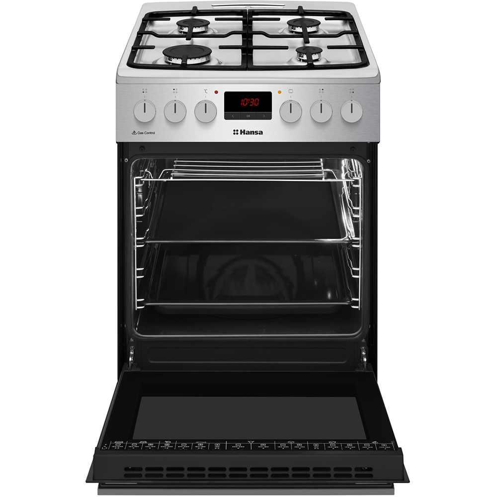 Aragaz HANSA FCMX59229H, 4 arzatoare, Gaz + Electric, L 50 cm, Grill, inox