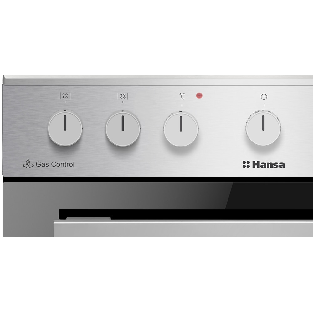 Aragaz HANSA FCMX69129H, 4 arzatoare, Gaz + Electric, L 60 cm, Grill, inox