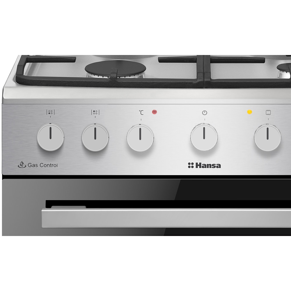 Aragaz HANSA FCMX69129H, 4 arzatoare, Gaz + Electric, L 60 cm, Grill, inox