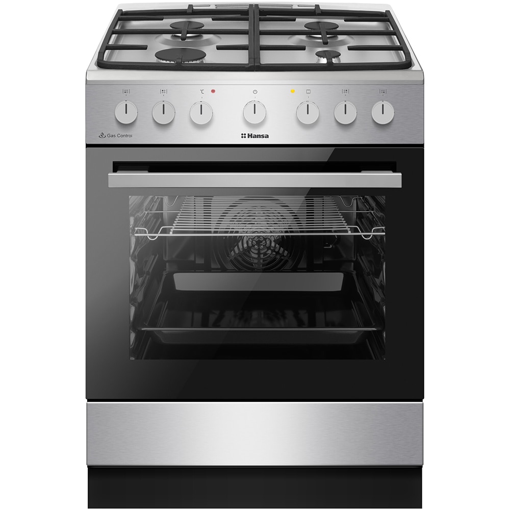 Aragaz HANSA FCMX69129H, 4 arzatoare, Gaz + Electric, L 60 cm, Grill, inox