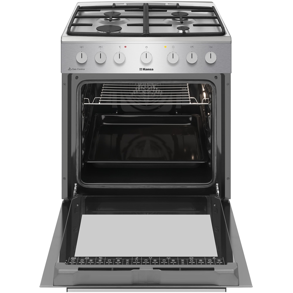 Aragaz HANSA FCMX69129H, 4 arzatoare, Gaz + Electric, L 60 cm, Grill, inox