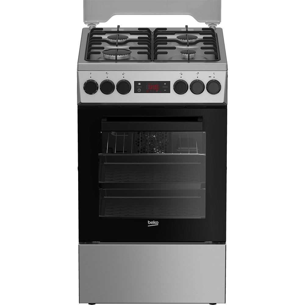 Aragaz BEKO FSMT52320DXON, 4 arzatoare, Gaz + Electric, L 50 cm, Grill, inox