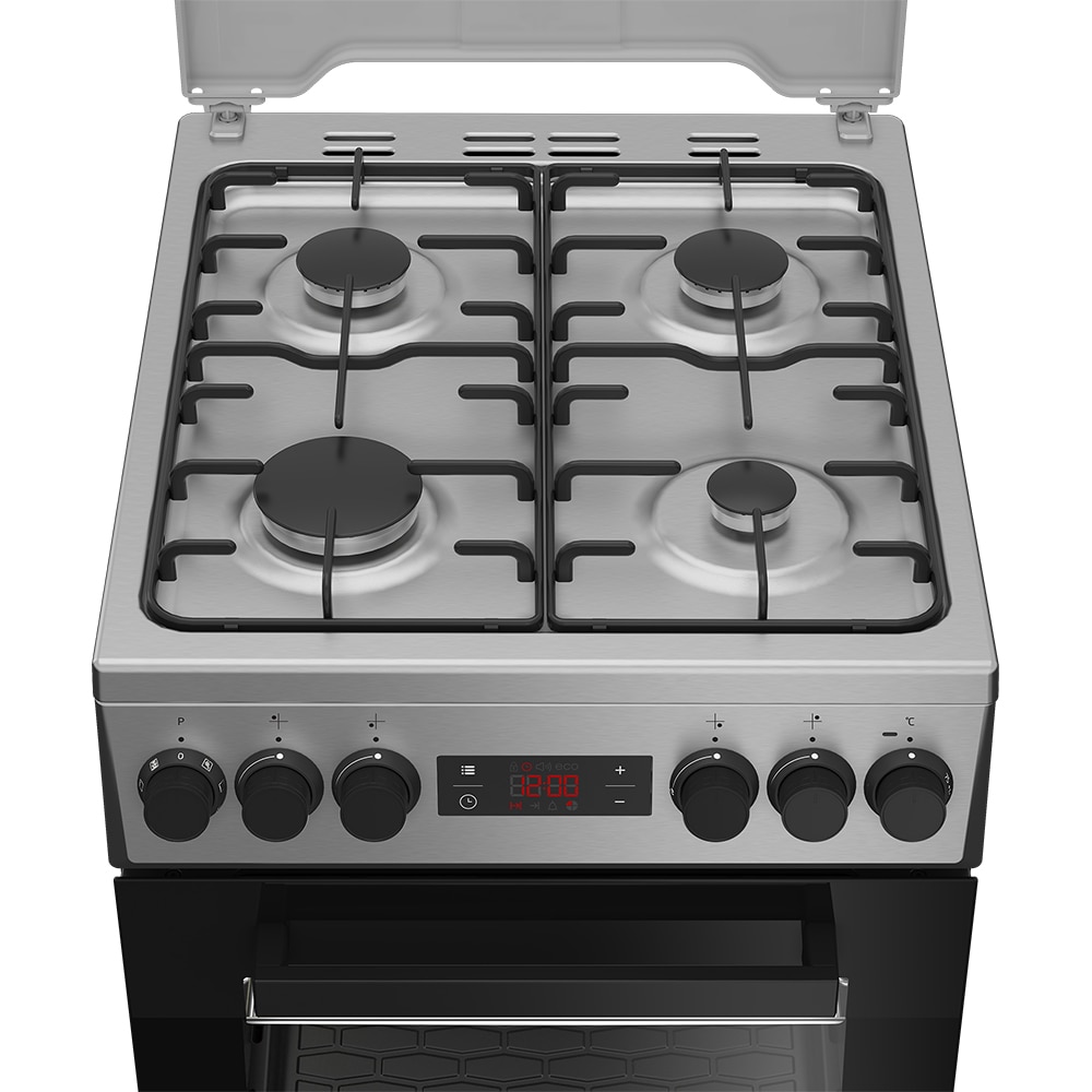 Aragaz BEKO FSMT52320DXON, 4 arzatoare, Gaz + Electric, L 50 cm, Grill, inox