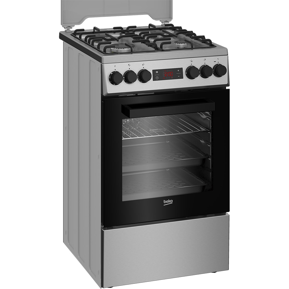 Aragaz BEKO FSMT52320DXON, 4 arzatoare, Gaz + Electric, L 50 cm, Grill, inox