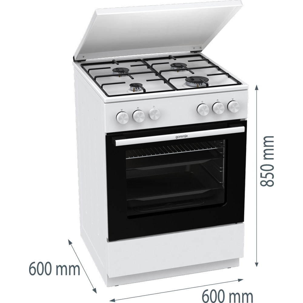 Aragaz GORENJE GG6A11WJ, 4 arzatoare, Gaz, L 60 cm, alb