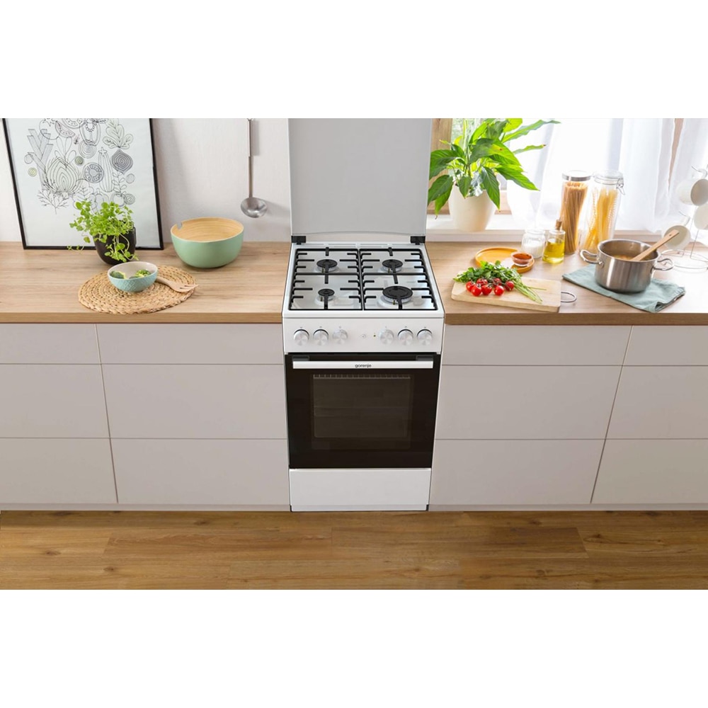 Aragaz GORENJE GK5A22WH, 4 arzatoare, Gaz + Electric, L 50 cm, Grill, alb