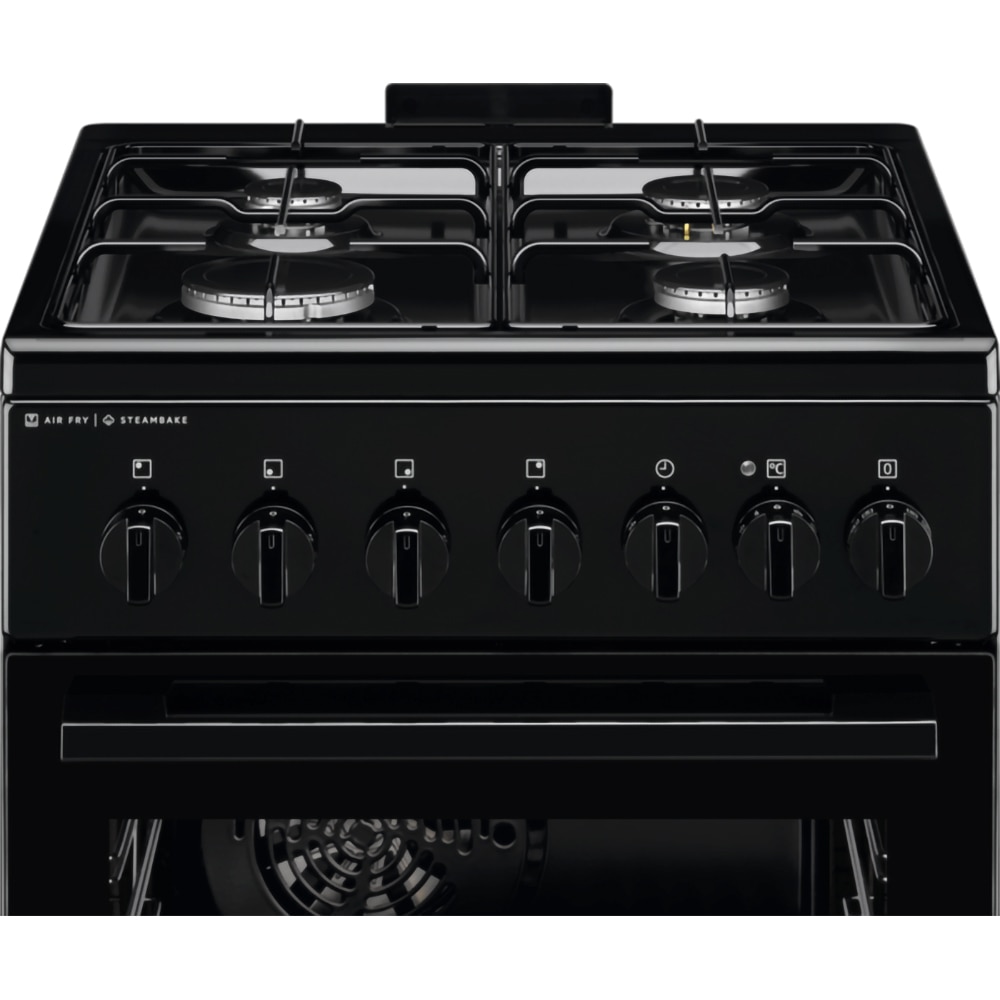 Aragaz ELECTROLUX LKK560010K, SteamBake, 4 arzatoare, Gaz + Electric, L 50 cm, Grill, negru