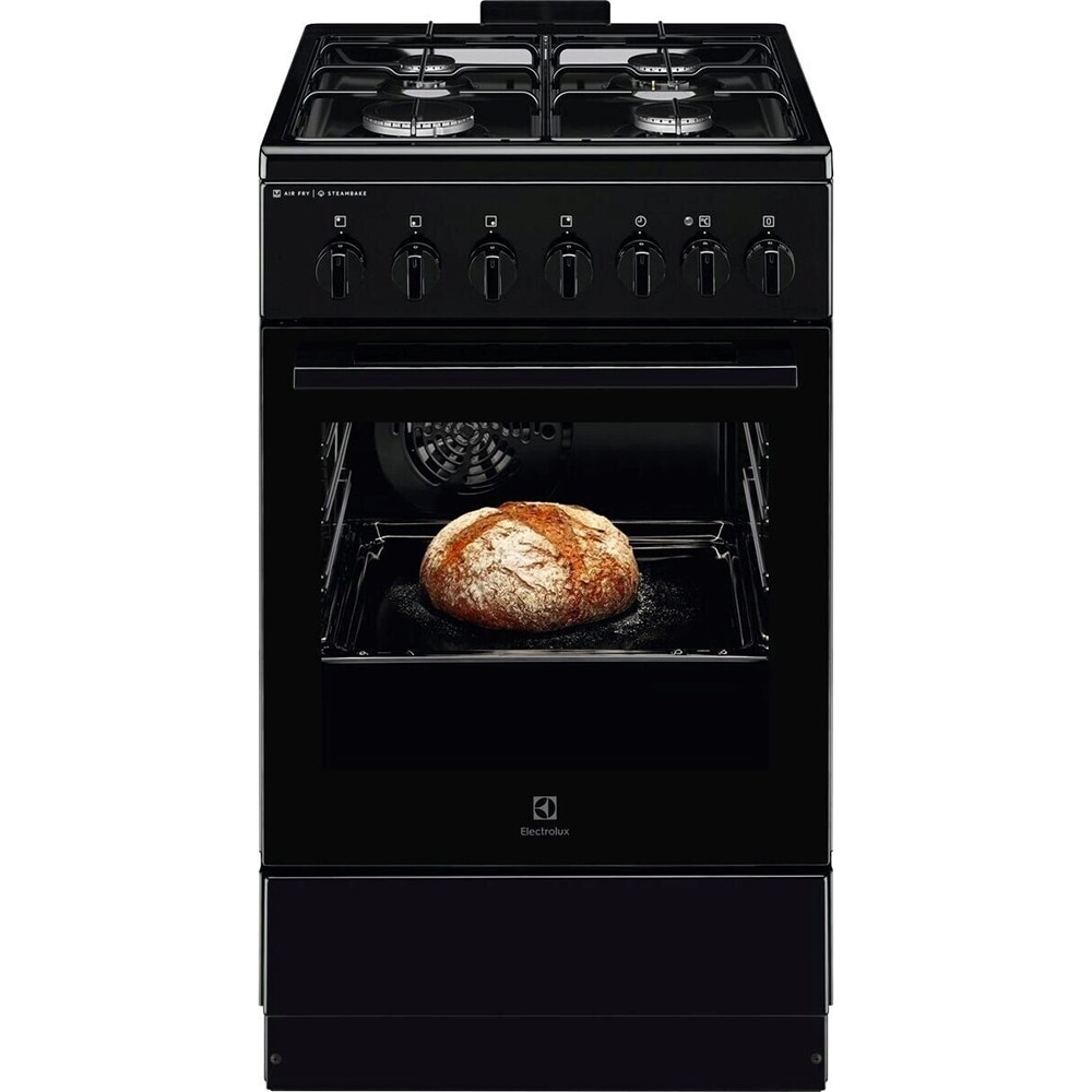 Aragaz ELECTROLUX LKK560010K, SteamBake, 4 arzatoare, Gaz + Electric, L 50 cm, Grill, negru