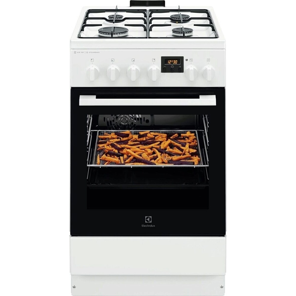 Aragaz ELECTROLUX LKK560232W, SteamBake, AirFry, 4 arzatoare, Gaz + Electric, L 50 cm, Grill, alb