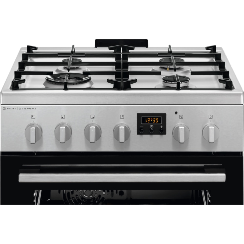 Aragaz ELECTROLUX SteamBake LKK664220X, 4 arzatoare, Gaz + Electric, L 60 cm, Grill, inox