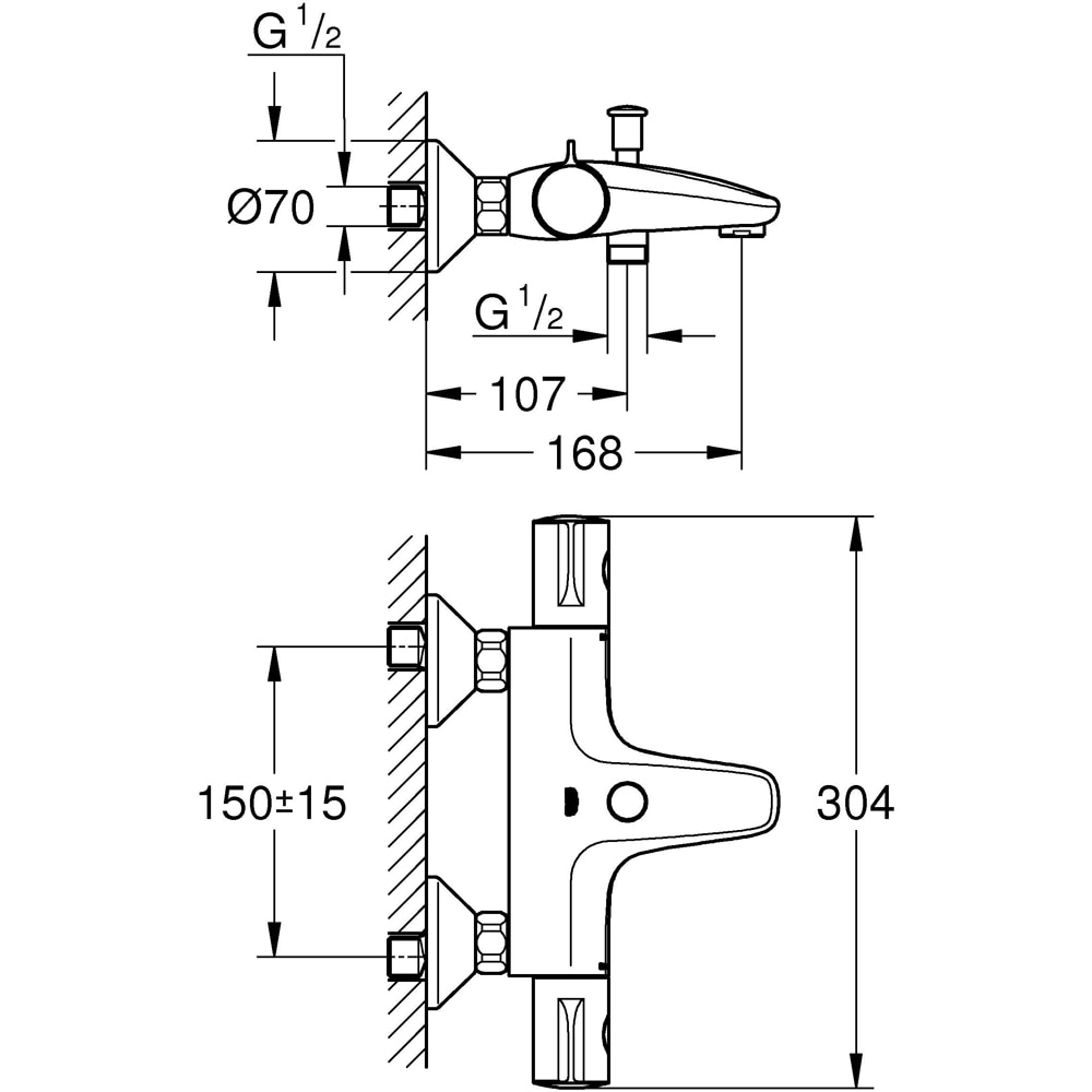 Baterie cada-dus GROHE Grohtherm 800 1022032430, termostat, alama sanitara, negru