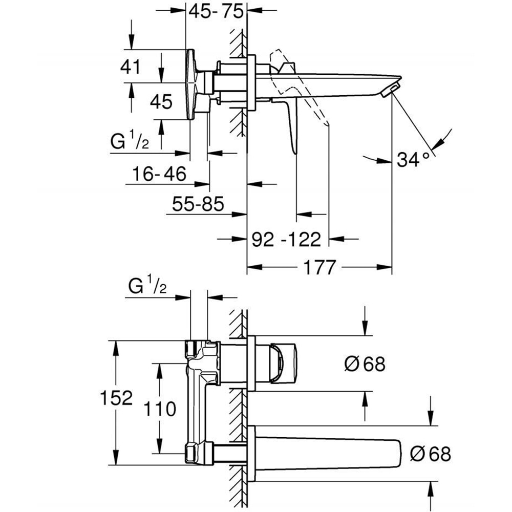 Baterie lavoar GROHE Bauloop 20289001, alama, argintiu