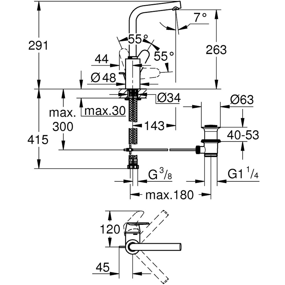 Baterie lavoar GROHE Eurodisc Cosmopolitan 23054003, marimea L, alama, argintiu