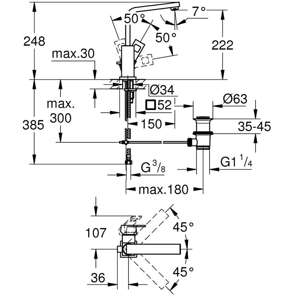 Baterie lavoar GROHE Eurocube 23135AL0, alama sanitara, grafit