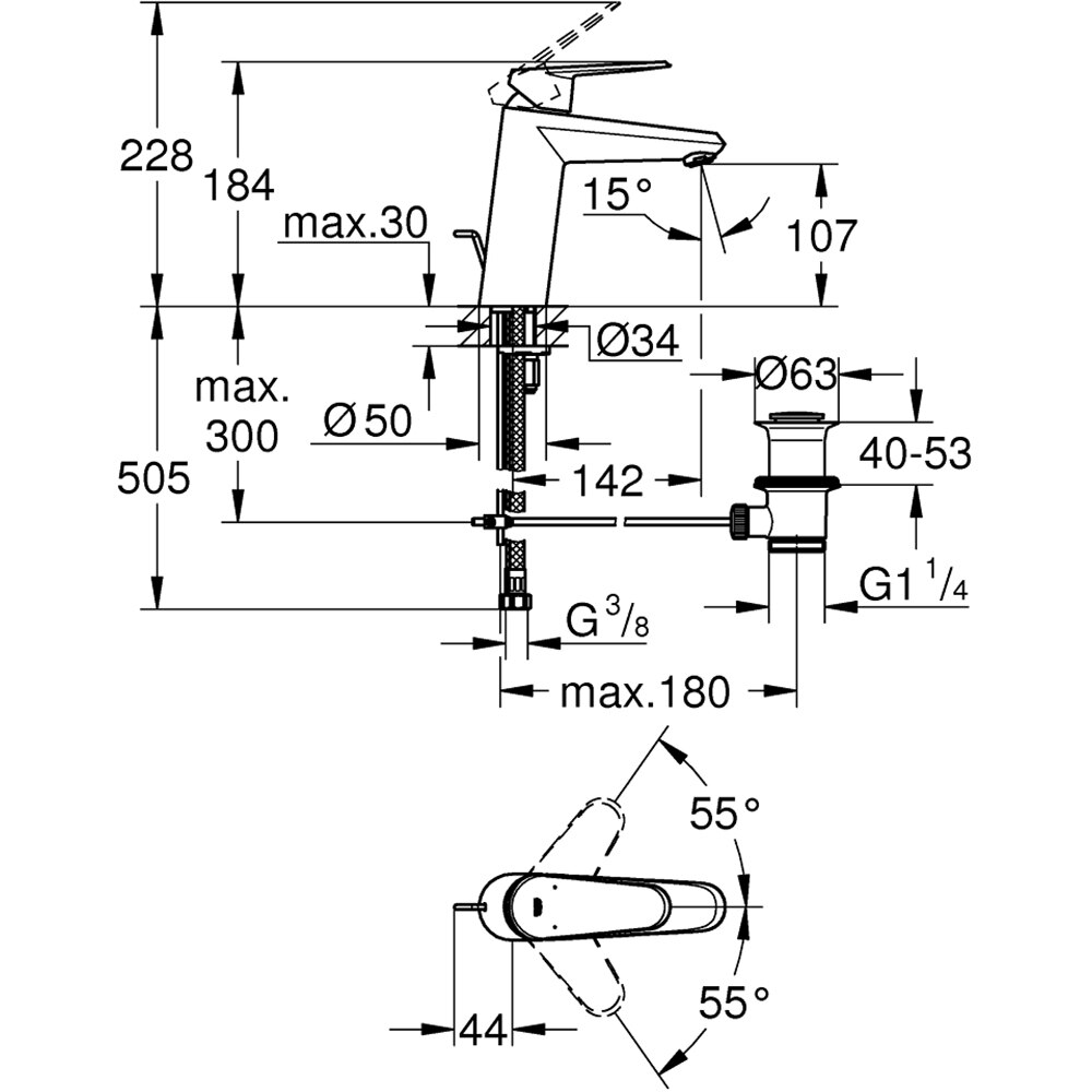 Baterie lavoar GROHE Eurodisc Cosmopolitan 23448002, marimea M, alama, argintiu
