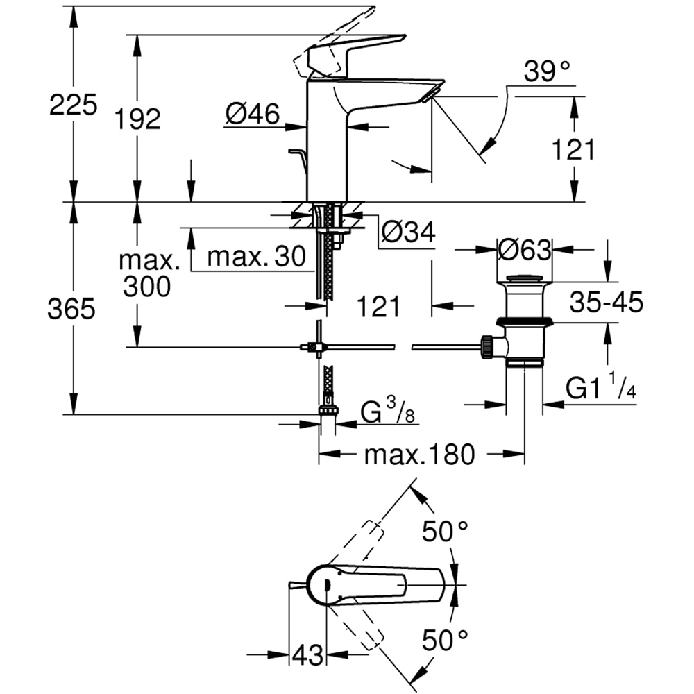 Baterie lavoar GROHE Start 23455002, marimea M, alama, argintiu