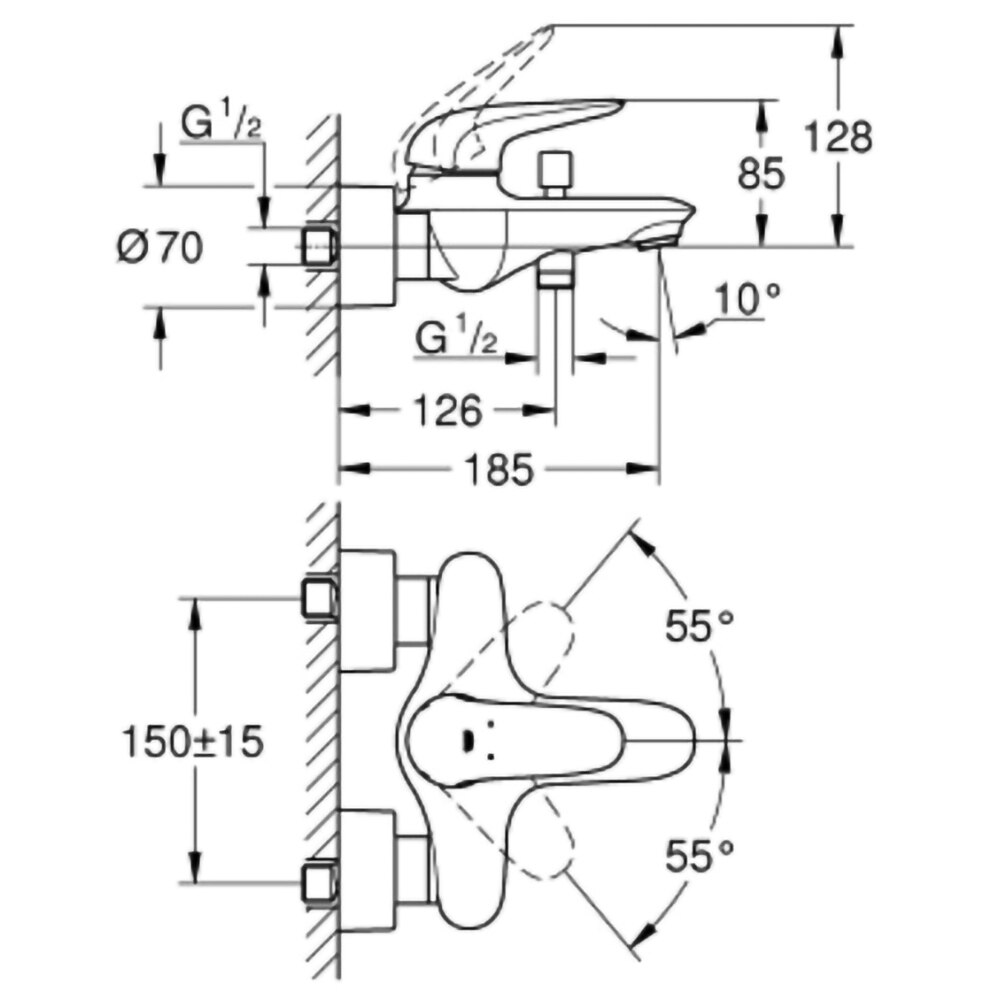 Baterie cada GROHE EuroStyle 23726003, metal, crom