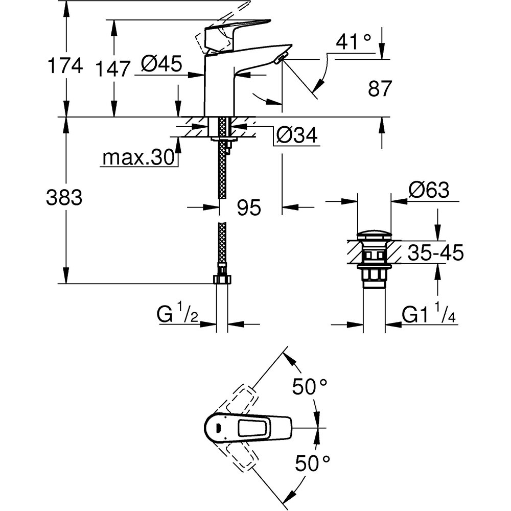 Baterie lavoar GROHE Bauloop 23876001, alama sanitara, crom