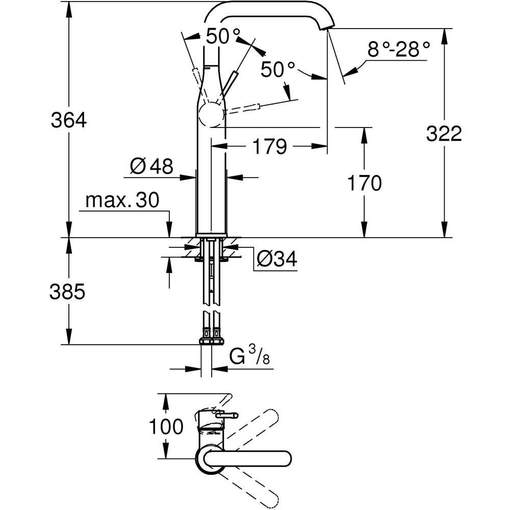 Baterie lavoar GROHE Essence 24170AL1, alama sanitara, grafit