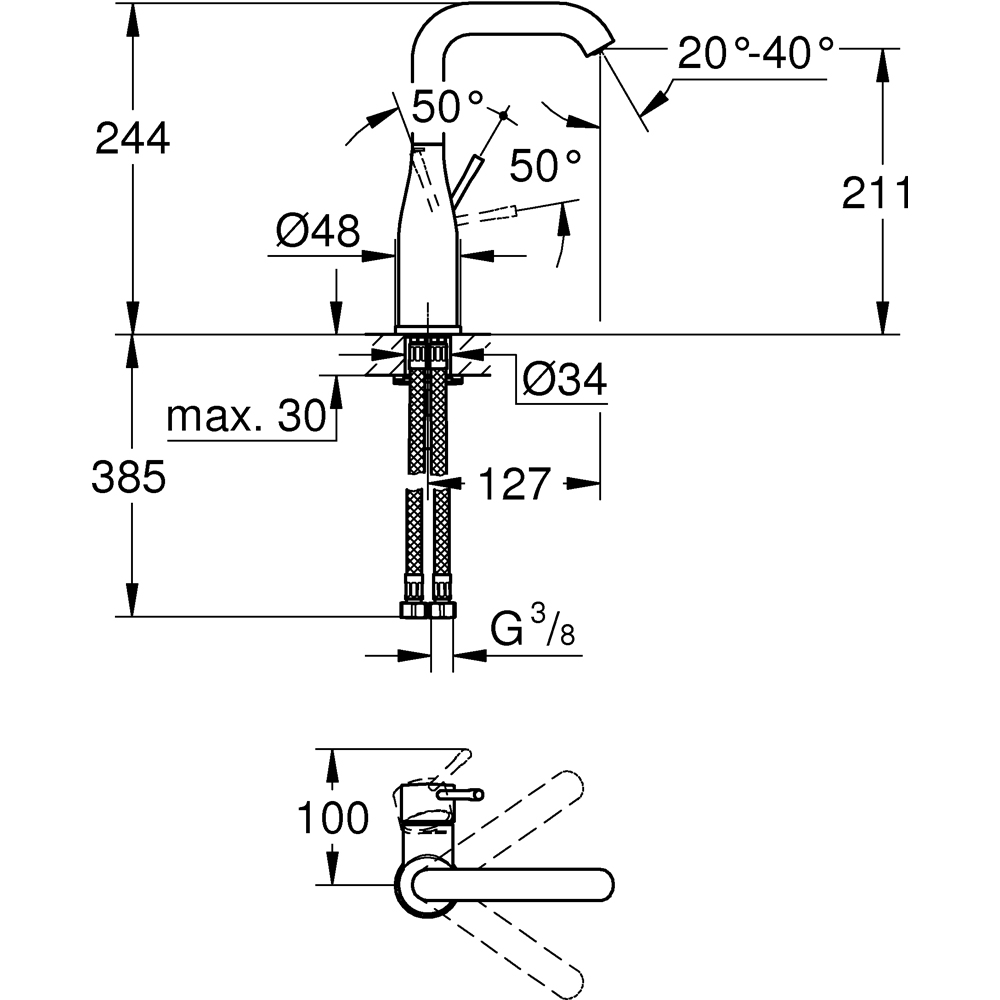 Baterie lavoar GROHE Essence 24177KF1, alama sanitara, negru