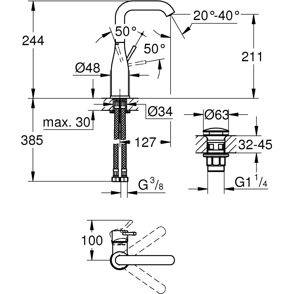 Baterie lavoar GROHE Essence 24182001, alama sanitara, crom
