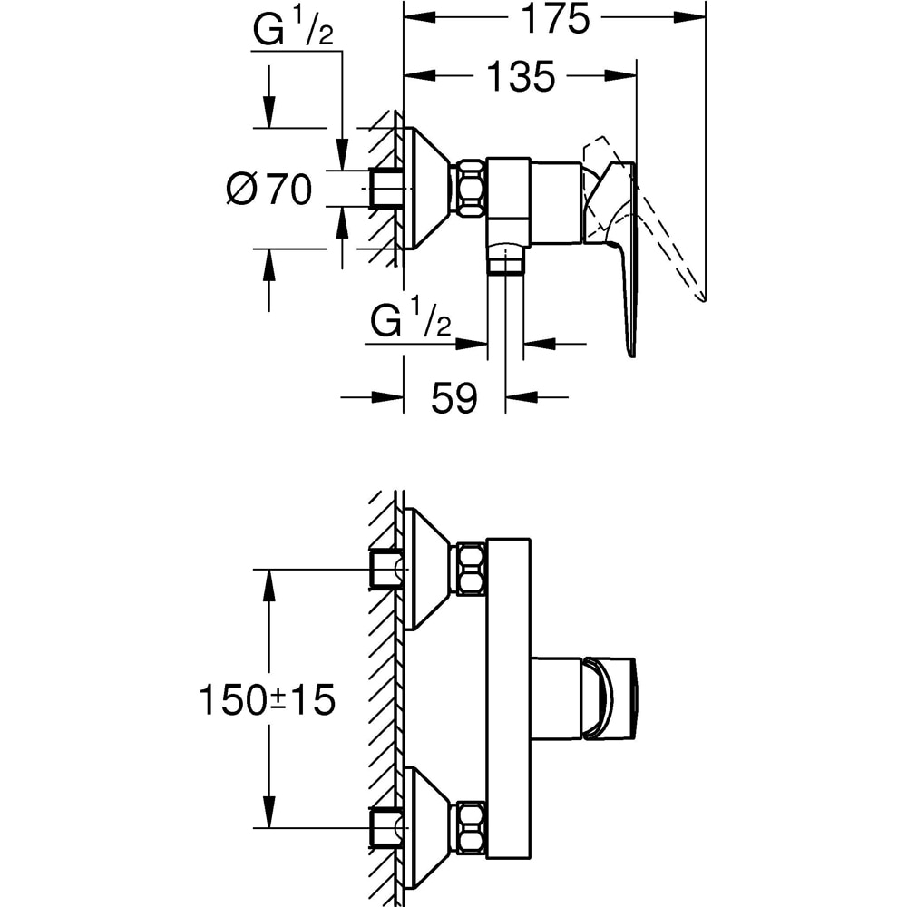 Baterie dus GROHE Swift 24197001, alama sanitara, crom