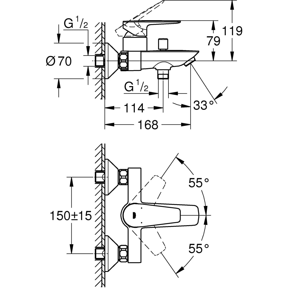 Baterie cada-dus GROHE Start Edge 24198001, alama sanitara, crom