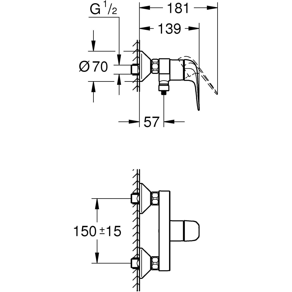 Baterie dus GROHE Swift 24333001, alama sanitara, crom