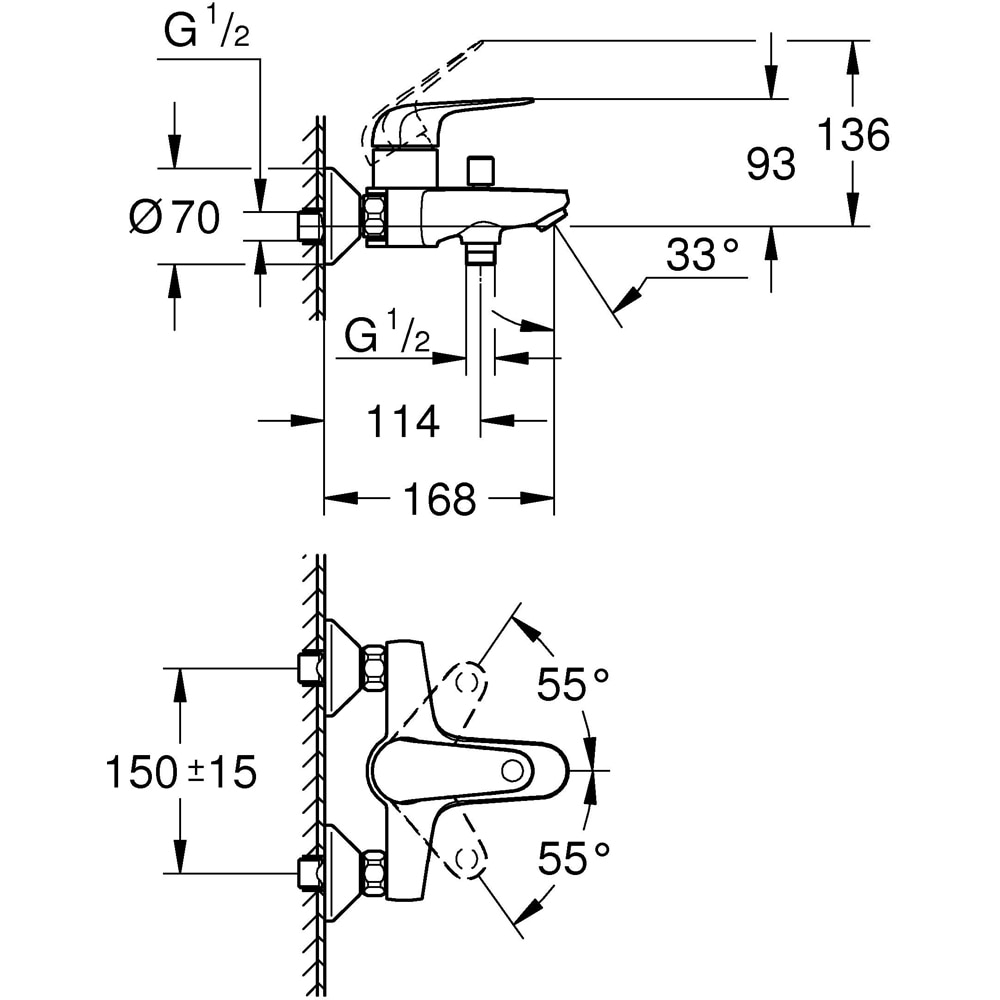 Baterie cada-dus GROHE Swift 24335001, alama sanitara, crom