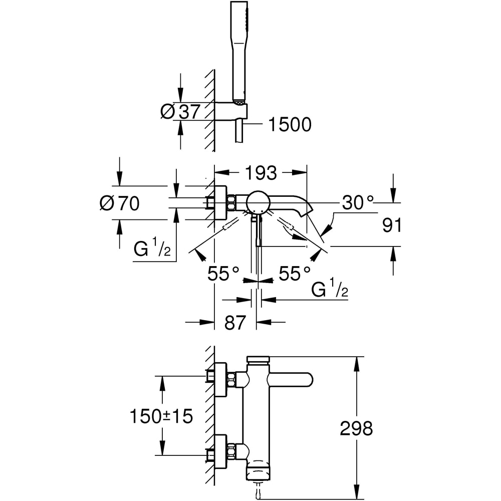 Set dus GROHE Essence 25249001, 1 functie, crom
