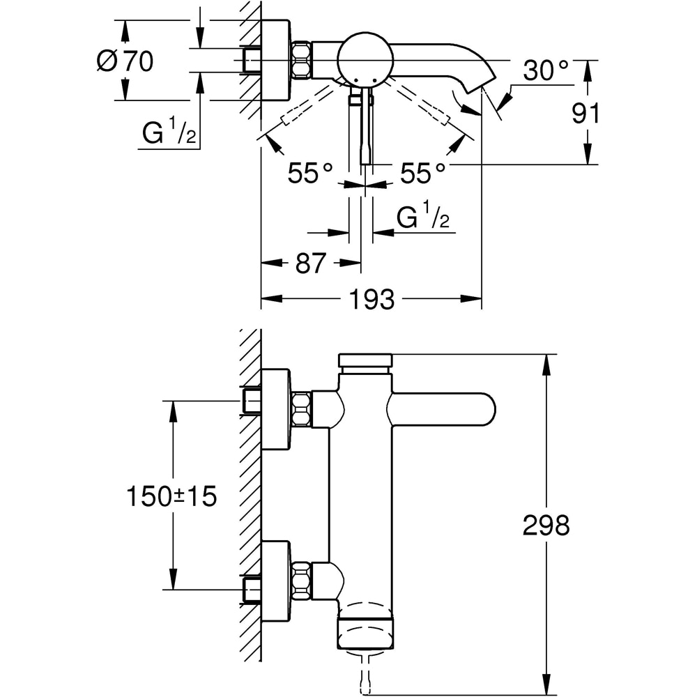 Baterie cada-dus GROHE Essence 25250GL1, alama sanitara, auriu