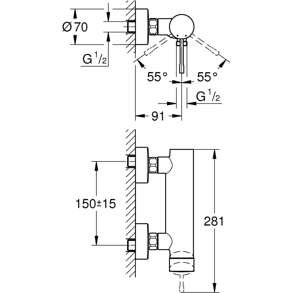 Baterie dus GROHE Essence 25252AL1, alama sanitara, grafit