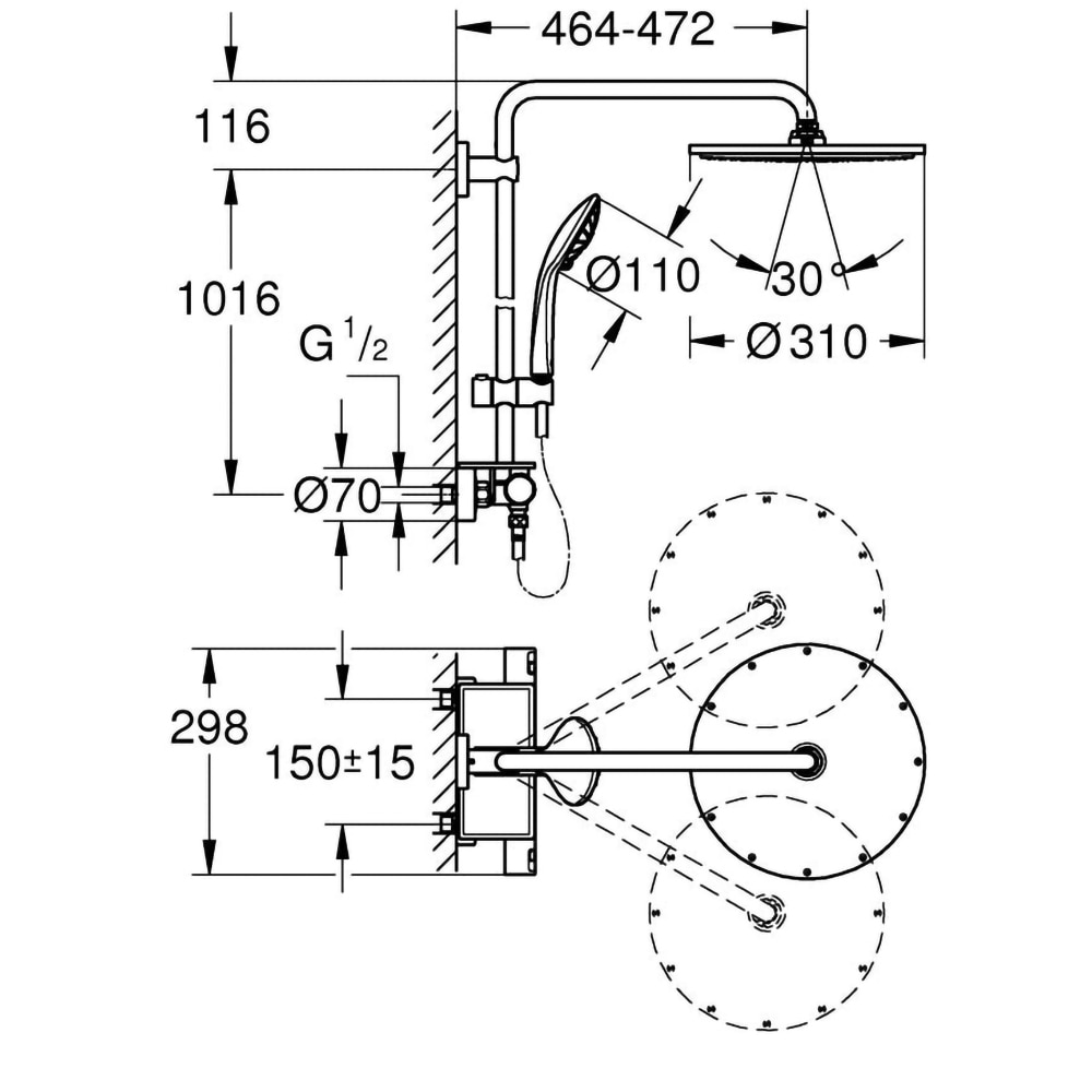 Sistem dus GROHE Vitalio 310 26401000, termostat, 3 functii, crom