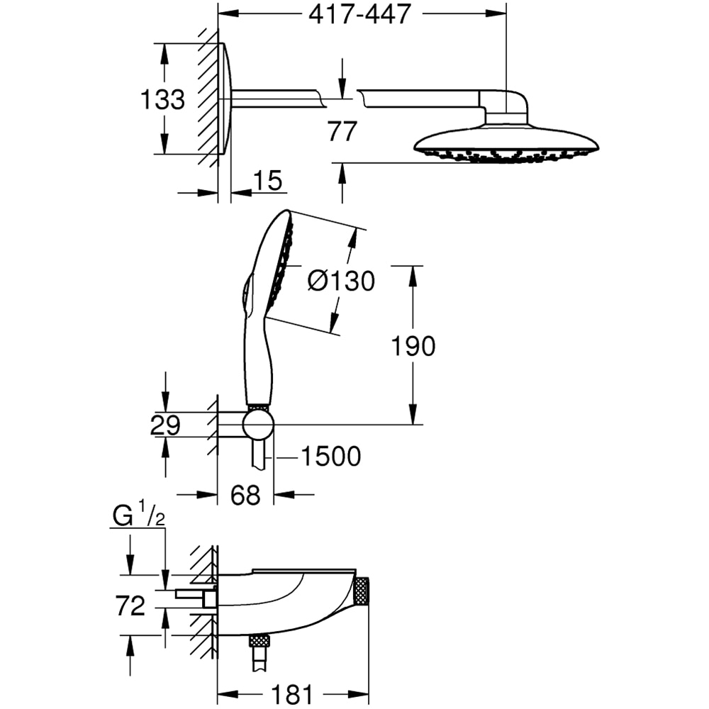 Sistem dus GROHE Smartcontrol 360 26446LS0, termostat, 3 functii, crom-alb