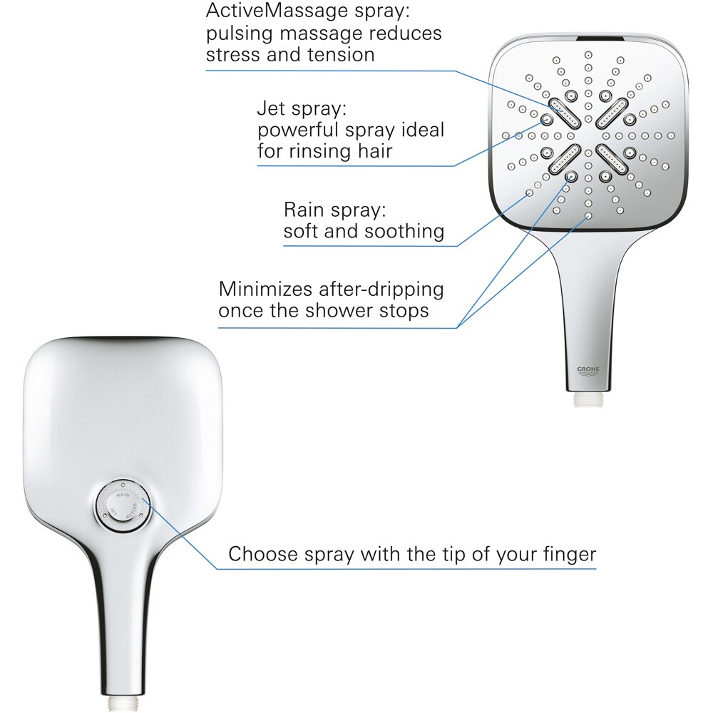 Para dus GROHE Rainshower SmartActive 130 Cube 26582000, 3 functii, crom