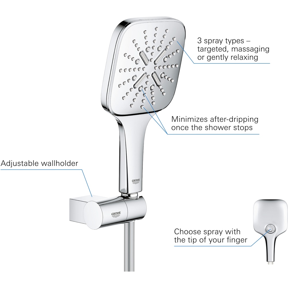 Para dus GROHE Rainshower SmartActive 130 Cube 26588000, 3 functii, crom