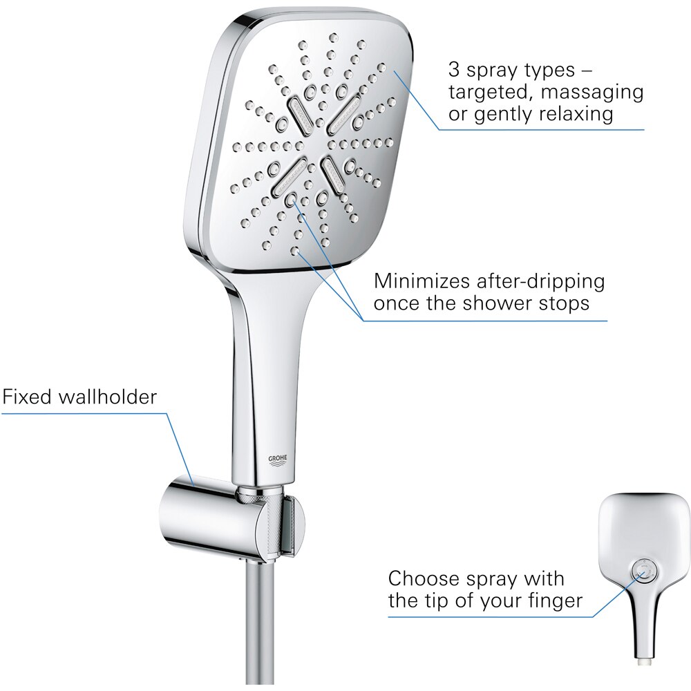 Para dus GROHE Rainshower SmartActive 130 Cube 26589000, 3 functii, crom