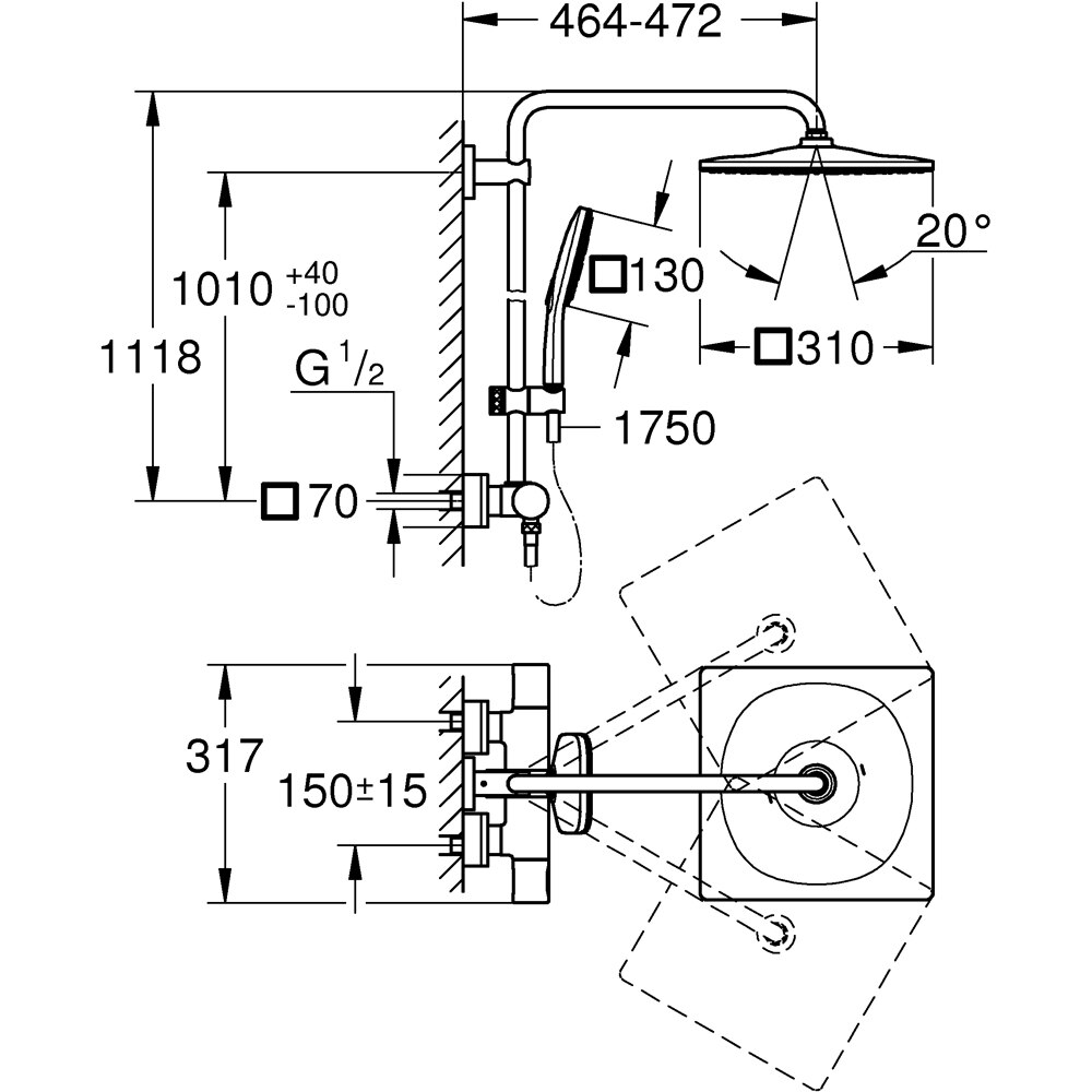 Sistem dus GROHE Rainshower SmartActive 310 26652000, termostat, 3 functii, crom