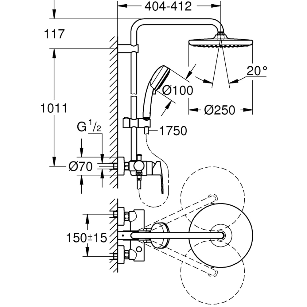 Sistem dus GROHE Tempesta Cosmopolitan 250 26673000, 2 functii, crom