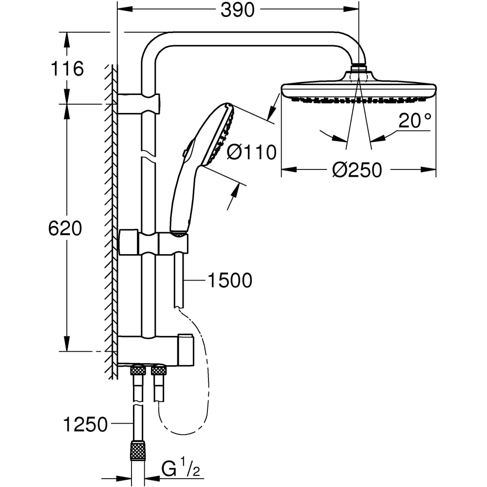 Coloana dus GROHE Vitalio Start 250 26680001, 1 functie, crom