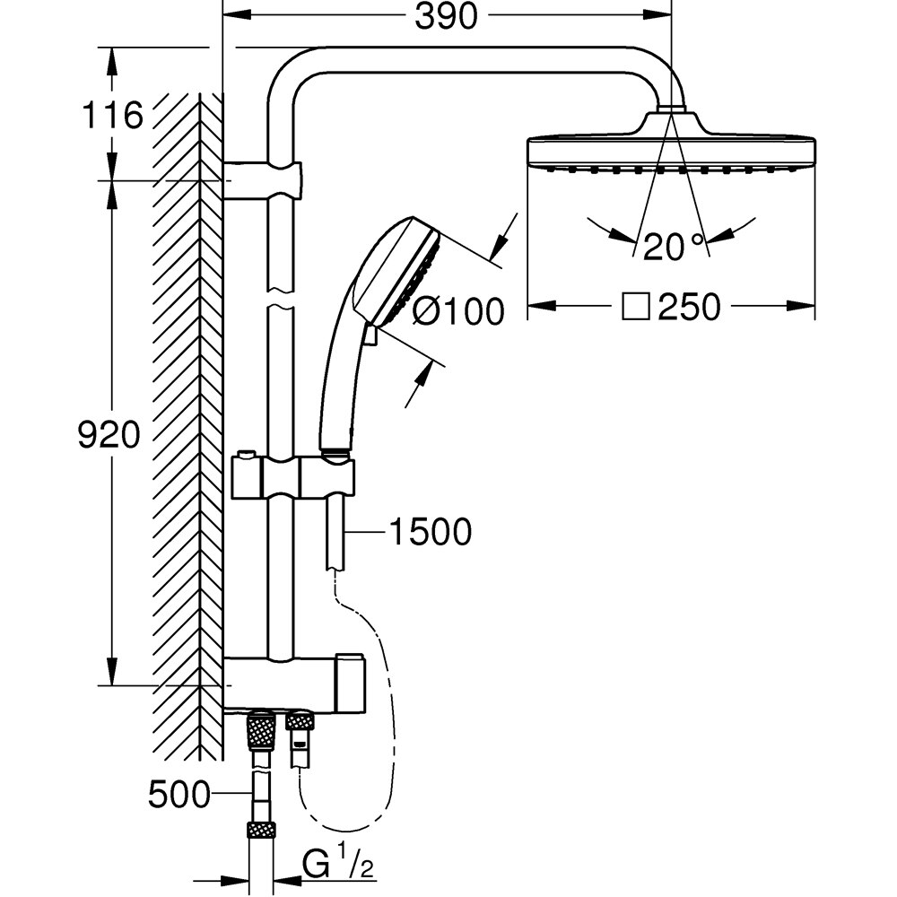 Coloana dus GROHE Tempesta Comopolitan Cube 250 26694000, 1 functie, crom