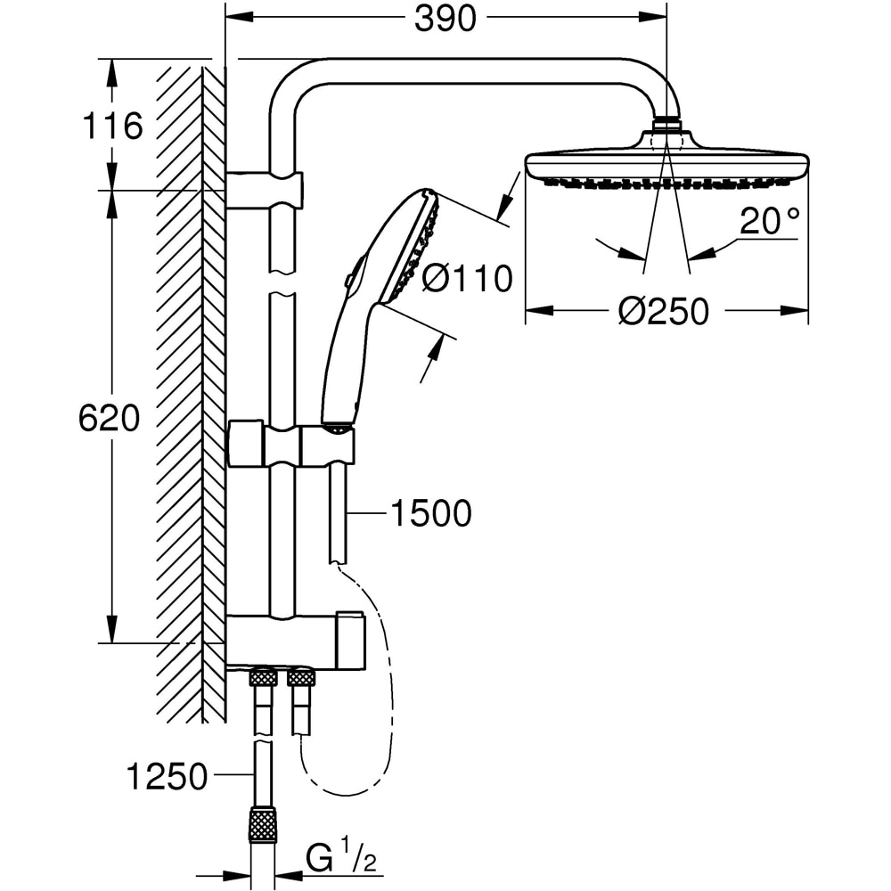Coloana dus GROHE Tempesta 250 26980001, 1 functie, crom